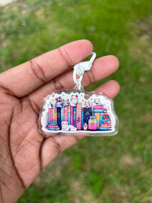 Books and Cats Keychain