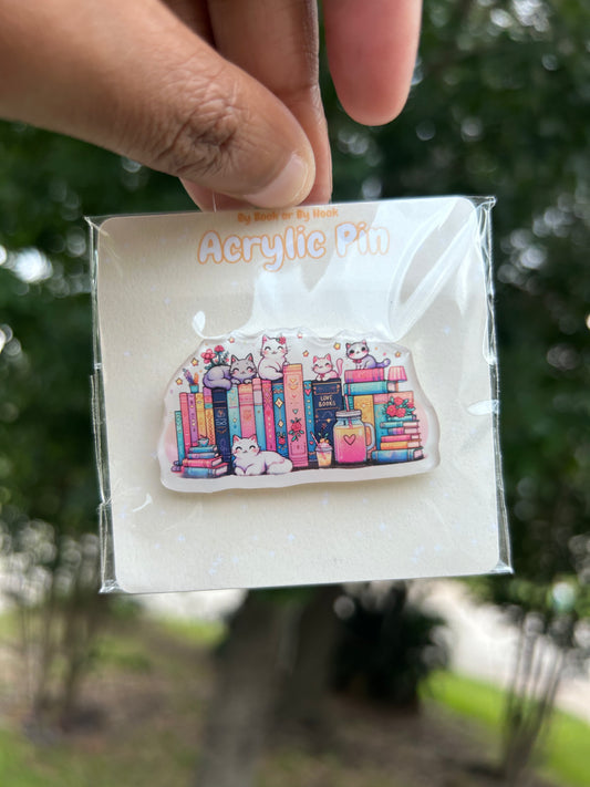 Books and Cats Acrylic Pin